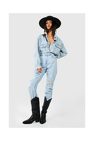 Boohoo Basics Mid Rise Distressed Mom Jeans