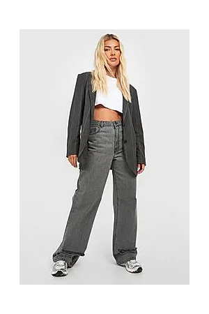 Boohoo High Waisted Ripped Hem Wide Leg Jeans