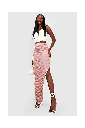 Boohoo Ruched Mesh Split Maxi Skirt