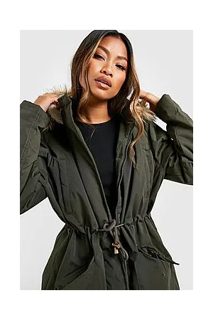 Boohoo Faux Fur Trim Parka Coat