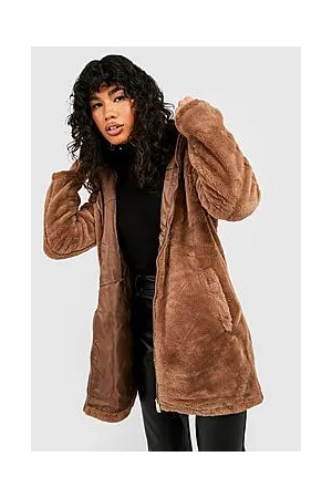 Boohoo Hooded Faux Fur Coat