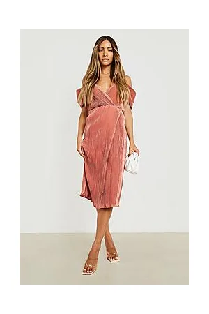 Boohoo Plisse Cold Shoulder Wrap Midi Dress