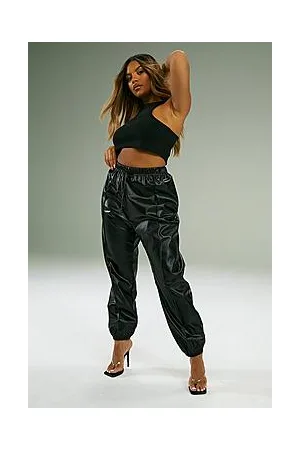 Boohoo Plus Pu Leather Look Cuffed Cargo Jogger Trousers