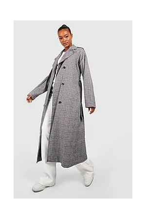 Boohoo Tall Checked Belted Trench Coat