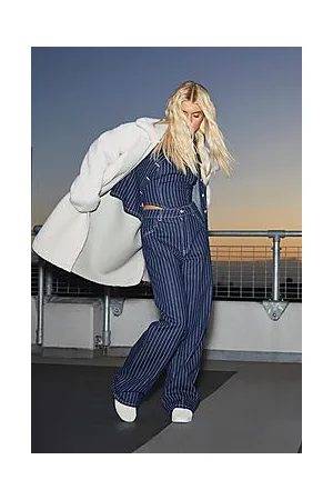 Boohoo High Waisted Pinstripe Wide Leg Jeans