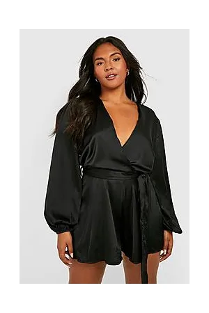 Boohoo Plus Satin Wrap Blouson Playsuit