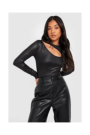 Boohoo Petite Wet Look Cut Out Long Sleeve Bodysuit