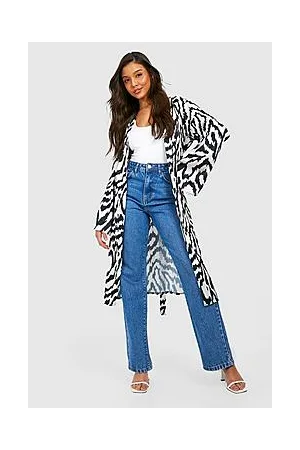 Boohoo Satin Abstract Zebra Print Maxi Kimono
