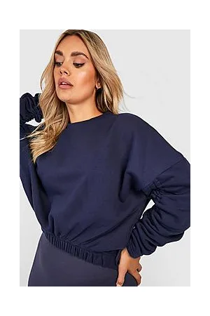 Boohoo Plus Dip Hem Ruched Sleeve Sweatshirt