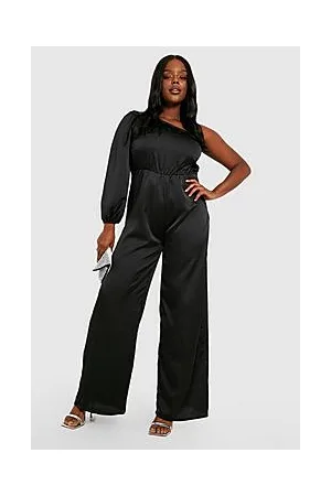 Boohoo Plus Asymmetric Wide Leg Belted Jumpsuit