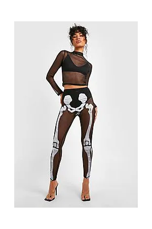 Boohoo Halloween Foil Mesh Skeleton High Waisted Leggings