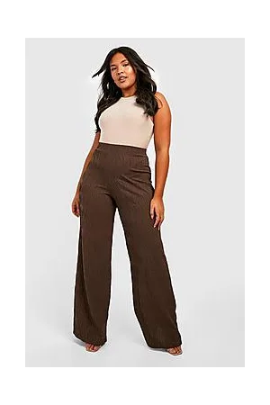 Boohoo Plus Textured Ripple Rib Wide Leg Flared Trousers