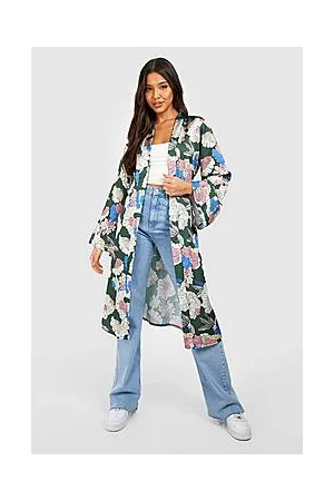 Boohoo Satin Floral Print Maxi Kimono
