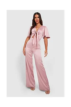 Boohoo Tie Detail Wide Leg Satin Jumpsuit