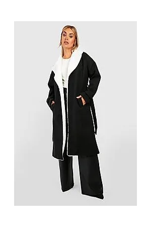 Boohoo Plus Teddy Trim Wool Duster Coat