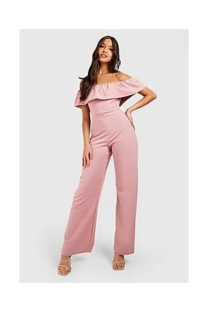 Boohoo Ruffle Bardot Wide Leg Jumpsuit
