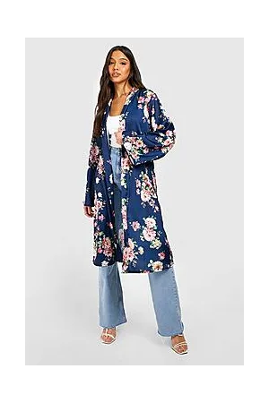 Boohoo Satin Floral Print Maxi Kimono