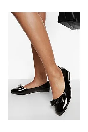 Boohoo Wide Fit Metal Trim Bow Ballet Flats