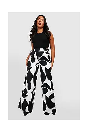 Boohoo Plus Mono Print Wide Leg Trousers