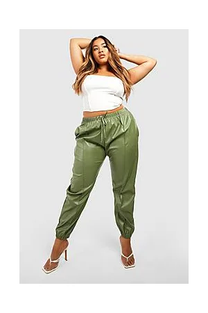 Boohoo Plus Pu Leather Look Cuffed Cargo Jogger Trousers