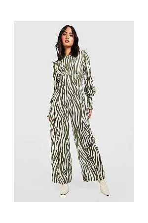Boohoo Zebra Shirred Cuff Jumpsuit