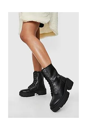 Boohoo Wide Fit Chunky Lace Up Hiker Boots