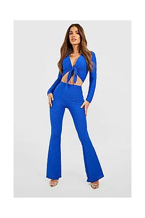 Boohoo Ripple Tie Cropped Shirt & Skinny Flare