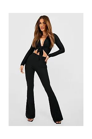 Boohoo Ripple Tie Cropped Shirt & Skinny Flare