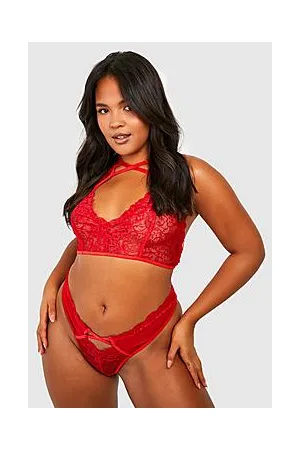 Boohoo Plus Lace Up Strapping Lingerie Set