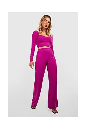 Boohoo Long Sleeve Crop Top & Wide Leg Trouser