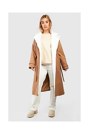 Boohoo Plus Teddy Trim Wool Duster Coat