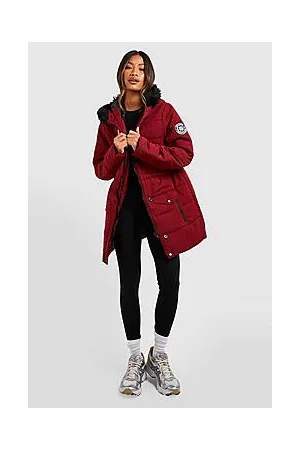 Boohoo Faux Fur Trim Badge Detail Parka