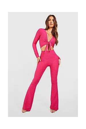 Boohoo Ripple Tie Cropped Shirt & Skinny Flare