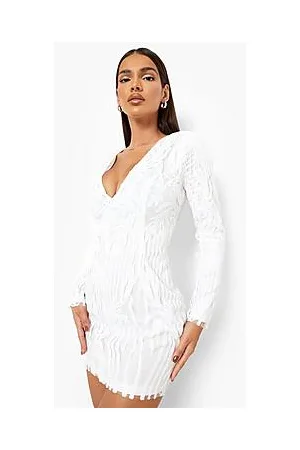 Boohoo Damask Sequin Shoulder Pad Plunge Mini Party Dress