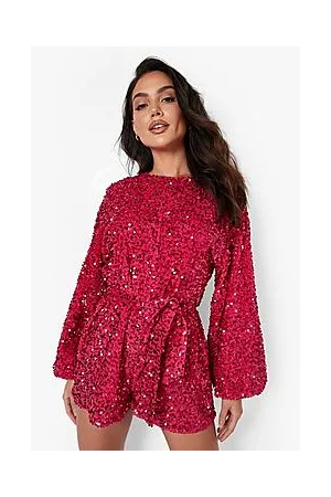 Boohoo Sequin Extreme Sleeve Belted Playsuit
