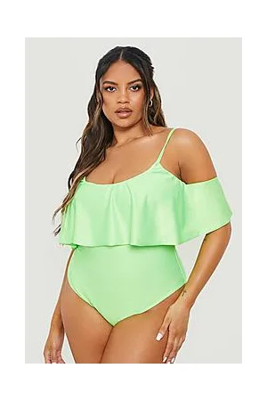Boohoo Plus Bardot Frill Swimsuit