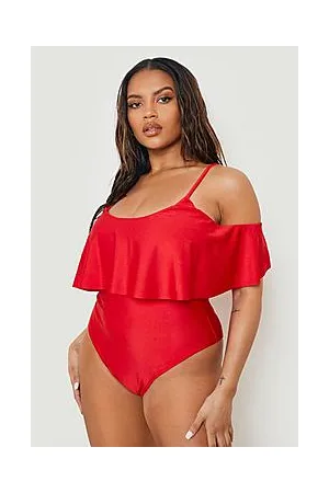 Boohoo Plus Bardot Frill Swimsuit