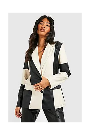 Boohoo Oversized Faux Leather Colour Block Blazer