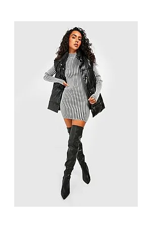 Boohoo Two Tone Wide Rib Open Back Knitted Dress