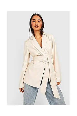 Boohoo Leather Look Obi Tie Waist Blazer