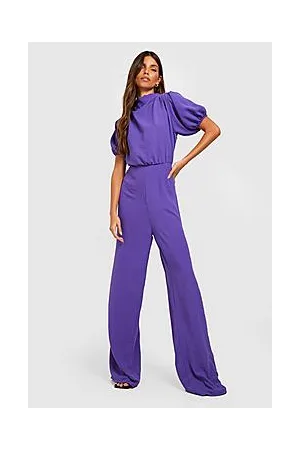 Boohoo Puff Sleeve Wide Leg Jumpsuit