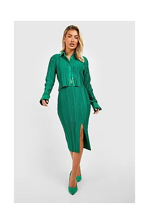 Boohoo Plisse Thigh Split High Waist Maxi Skirt