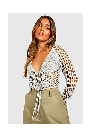 Boohoo Lace Up Halterneck Crochet Corset