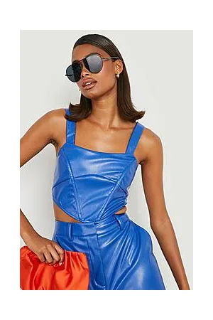 Boohoo Leather Look Curved Hem Square Neck Corset