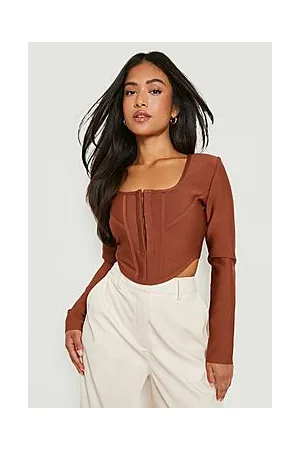 Boohoo Petite Bandage Long Sleeve Curved Hem Corset