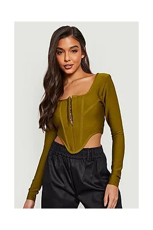 Boohoo Bandage Long Sleeve Hook And Eye Corset Top