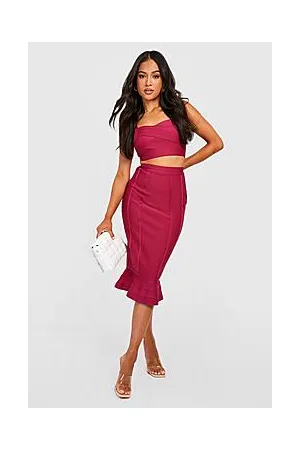 Boohoo Petite Bandage Top And Midi Skirt Co-ord