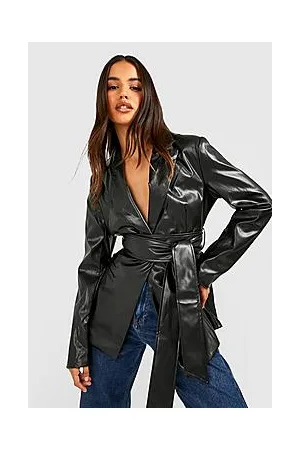 Boohoo Leather Look Obi Tie Waist Blazer