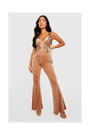 Boohoo Petite Embellished Velvet Flare Jumpsuit