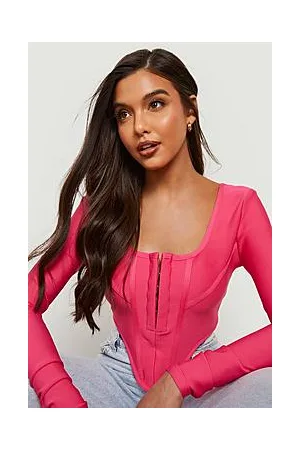 Boohoo Bandage Long Sleeve Hook And Eye Corset Top